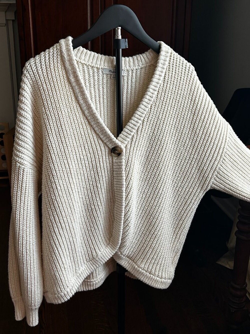 Madewell Shirt-tail Cardigan Sweater Single Button Cream Color Large